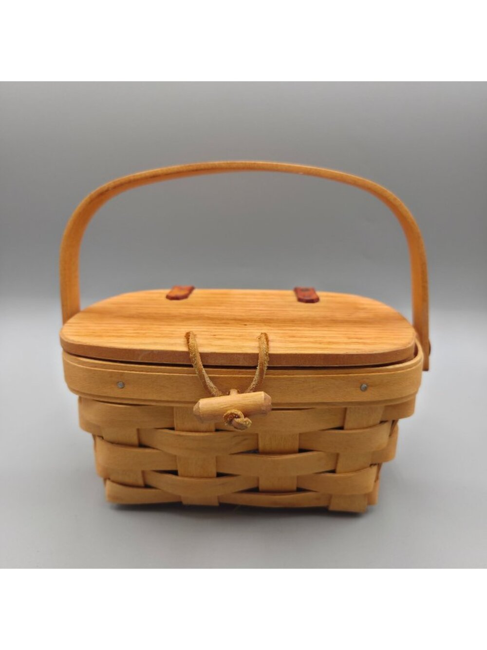 Longaberger Basket Handwoven Miniature Picnic Basket Lid Plastic Liner